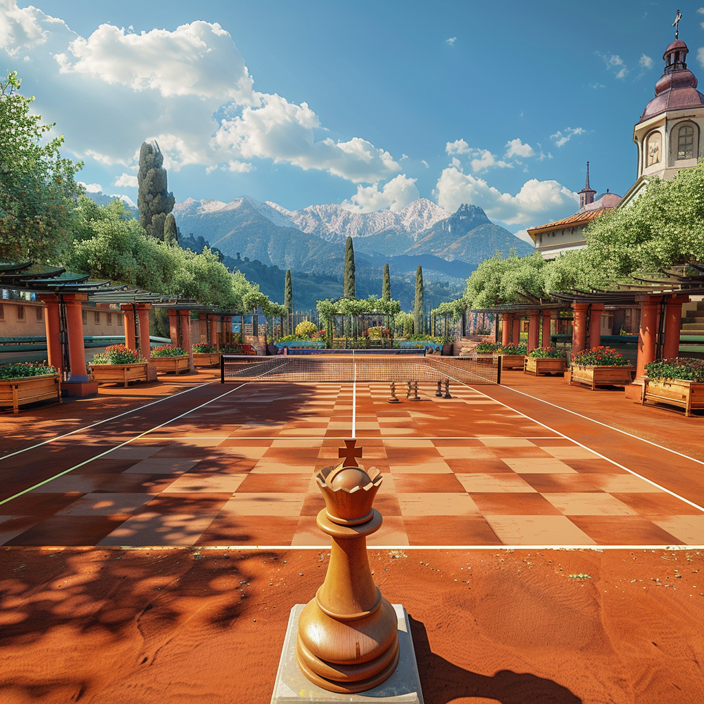 tennis court with chess